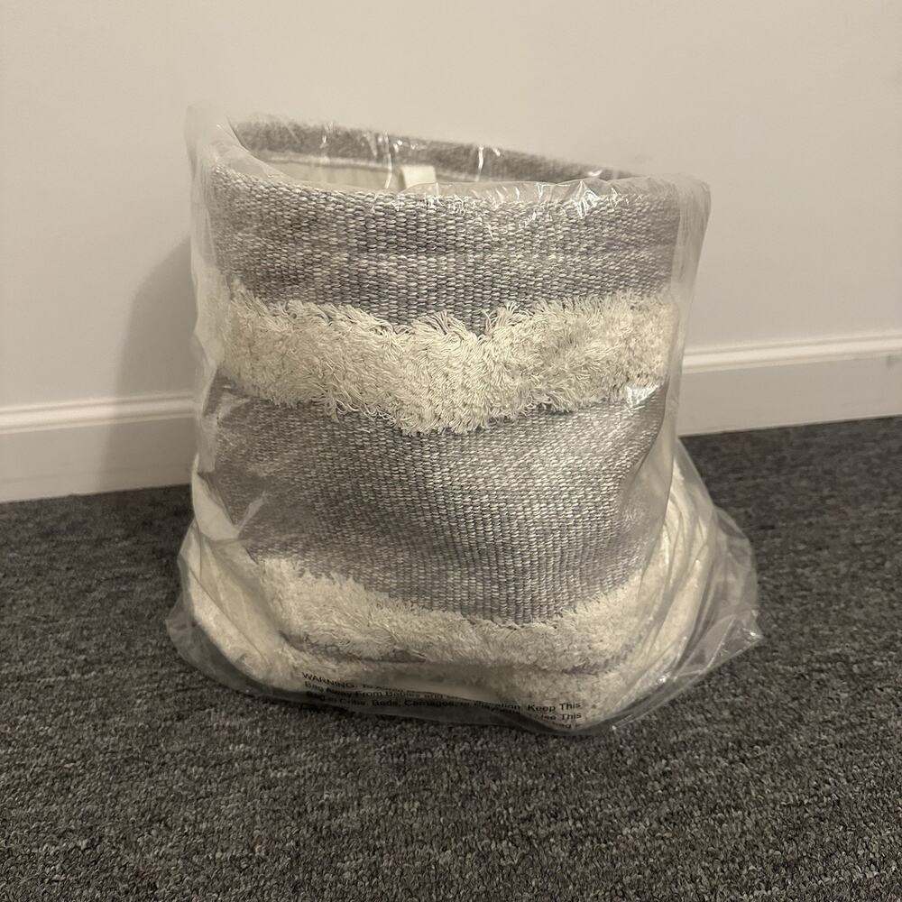 Tufted Canvas Round Storage Bin Cloud Island Gray/Cream Large 14"x12"